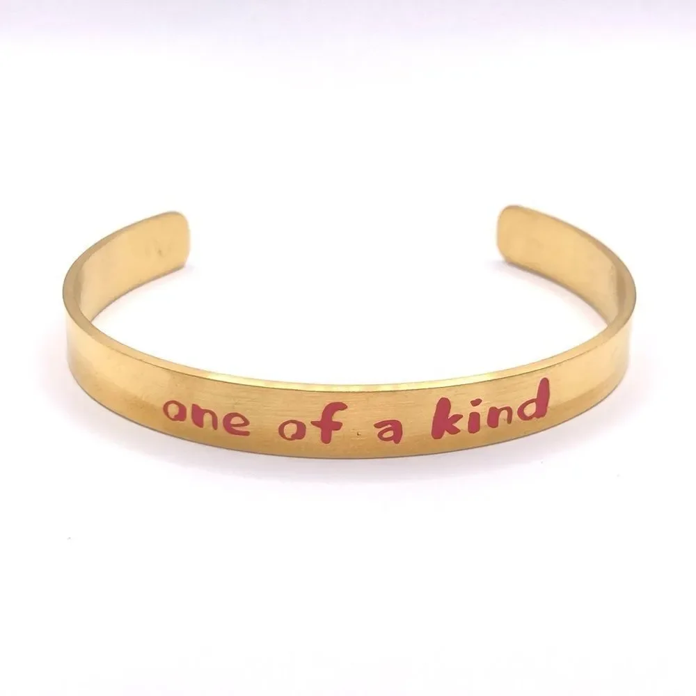 Minimalist gold one of a kind message cuff bracelet
